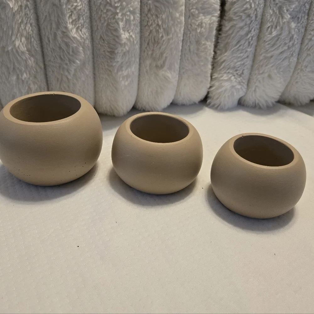Set of 3 Small Round Ceramic Vase Holder Rustic Cottage Decor